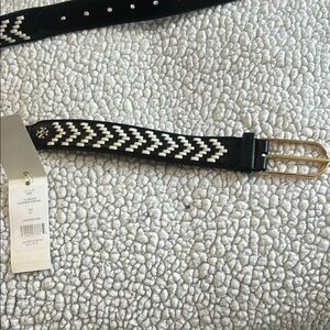 Tory Burch Black and White Chevron Belt